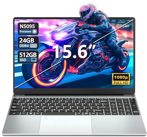 Ordinateur Portable 15,6, Windows 11 PC Portable 24Go RAM 512Go SSD, Celeron N5095 CPU, Clavier Rétro-éclairé, Déverrouillage Empreinte, 180°Opening and Closing Laptop 1080P Écran, Mini-HDMI+USB3.0