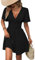 UUAISSO Robe Décontractée Femmes à Manches Courtes Taille Haute Ligne A Robe Portefeuille à Col en V Robe Mi Longue Manches Courtes Noires S