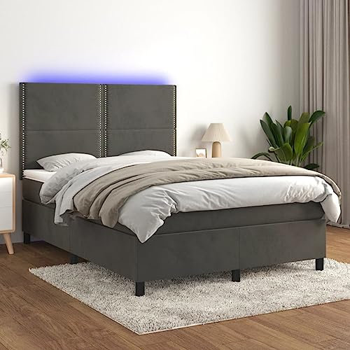 Iiaky Boxspringbett mit Matratze & LED Bett Mit Bettkasten Bett Boxspringbett Betten Boxspringbett Mit Matratze Dunkelgrau 140x200 cm Samt // 3136066