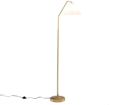 GOPLUS Stehlampe Natur, Standleuchte mit verstellbarem Lampenkopf, Stehleuchte mit Plissee-Lampenschirm & Fußschalter, Standlampe Modern, E27-Fassung