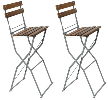 Mojawo Biergartenstuhl Klappsessel Barhocker Hochstuhl 42x48x107cm Gartenstuhl Klappstuhl Akazienholz Stahl pulverbeschichtet, Mengen:2 Stück