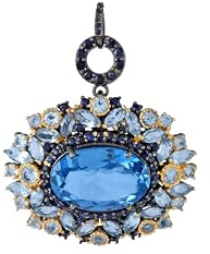 AZURFA Collier avec pendentif topaze bleue saphir bleu – Argent sterling 925 plaqué or rhodium noir – Bijou déclaration ovale marquise ronde – Cadeau bleu foncé pour elle