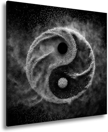 deyoli Leinwandbild Yin und Yang aus Pulver, tanzend im luftleeren Raum Format: 40x40cm Effekt:Schwarz&Weiß XXL Kunstdruck Bild auf Keilrahmen/Wandbild/Wohnzimmer Dekoration