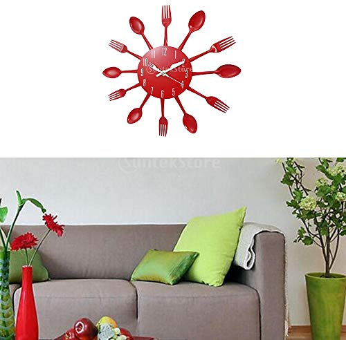 OUOULAJY Kitchen Wall Clock Spoon Fork Wall Wall Sticker Room Home Decoration Red