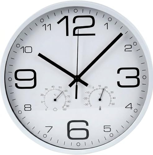BERARDI | Orologio da Parete con Stazione Meteo, 30 cm, Termometro e Igrometro, Bianco
