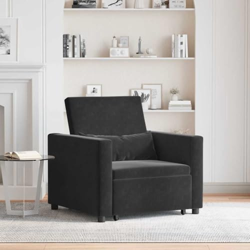 ACAGALA Schlafsessel, Ausziehbares Schlafsofa 3-in-1 mit Bettfunktion, Schlafcouch für kleine Räume Wohnzimmer Schlafzimmer, Klappsessel mit Rädern, Samt, 90x165x87 cm, Schwarz
