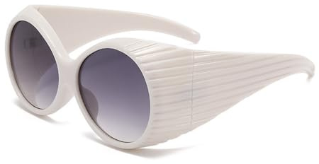 Fankexi Damen Übergroße Runde Sonnenbrille Runde Polarisierte Steampunk Trendy Sonnenbrille Männer Retro Party Sonnenbrille UV400 Schutz,Weiß