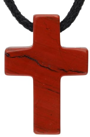 Lebensquelle Plus Kreuzanhänger | Kreuz gebohrt inkl. Baumwollband | 1,8 x 2,5 cm Anhänger + Edelsteinkarte