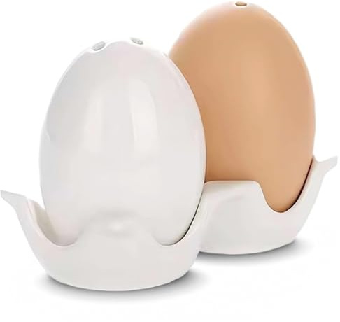 Salero y pimentero en forma de huevo, juego de dispensador de condimentos de cerámica con bandeja, para cocina, restaurante, hogar