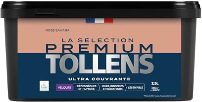 Tollens - Peinture Couleur - Murs, Boiseries & Radiateurs - La Sélection Premium - Pièces sèches et humides - Ultra couvrante - Ultra résistante - Ecolabel - Velours - ROSE SAHARA - 2L5 = 30m²