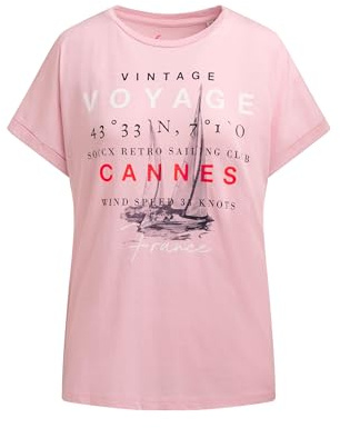SOCCX Damen Rundhalsshirt mit Label Print French Rose, L