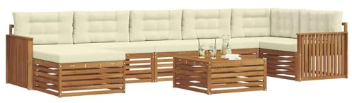 vidaXL Sofagarnituren 8 pcs Natur und Creme Massivholz Akazie, Garten Ecksofa Set, modernes Outdoor-Möbel, strapazierfähig, zum Chillen am Pool, für die Terrasse