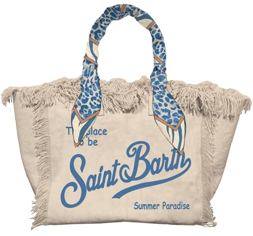 Saint Barth Beige Canvas Regular Vanity Bag with Twill Handle Detail