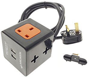 BLACK 2M EXTENSION LEAD CUBE WITH USB SURGE PROTECTED & WALL/TABLE MOUNTABLE
