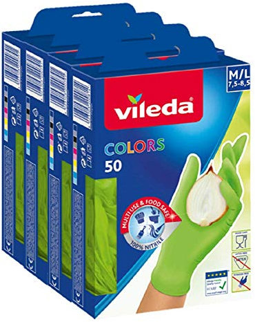 Vileda Colors nitrile packets 50 gants jetables - Taille M/L - Lot de 4 (4 x 50 pièces = 200 gants)