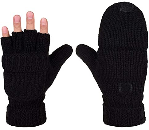 AOKAY Winter Handschuhe Fingerlose Fäustlinge Damen Fingerhandschuhe Fingerlos Handschuhe Strick Handschuhe mit Flip Top (Vintage-Schwarz)