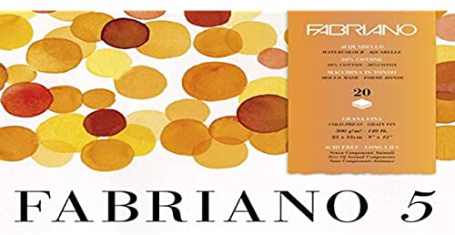 Fabriano Honsell 19100258 - Fabriano Disegno 5 hochwertiger Bütten - Aquarellkarton, naturweiß, Feinkorn, 300 g/m², 23 x 21 cm, 20 Blatt, Block 4 seitig geleimt, chlor- und säurefrei