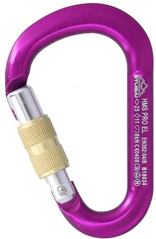 STUBAI HMS Karabiner | Karabiner mit Schraubverschluss, Schraubkarabiner zum Klettern, Kletter-Karabinerhaken, Sicherungskarabiner zum Bergsteigen, Violett