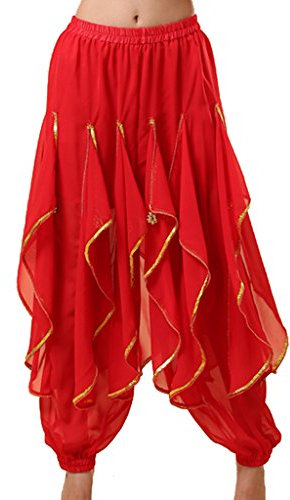 Baisdan Haremshose, Bauchtanz-Kostüm, Indien, arabischer Tanz, Stammeshose, gewellte Hose, rot, Einheitsgröße