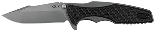 Zero Tolerance, Taschenmesser, Hinderer KVT Glow CF, Klinge: 8.9 cm, Klappmesser, extended Tang, Daumen Pin, Taschenclip, Stonewashed schwarz