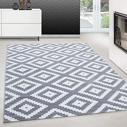 Teppium Moderner Kurzflor Teppich Wohnzimmer 160x230 cm Grau - Flauschiger Teppich Waschbar, Geometrisch Design, Pflegeleicht, Weich - Ideal für Schlafzimmer, Esszimer und als Küchenteppich