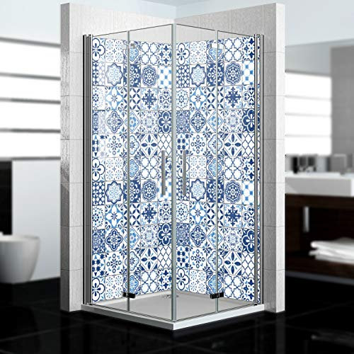 dedeco Eck-Duschrückwand wasserfest mit Fliesen V1 Motiv - 2 x 90x200cm, als Badrückwand zum Fliesenersatz, als Dekorwand, Wandverkleidung und Duschplatte aus Aluminium - Made in Germany