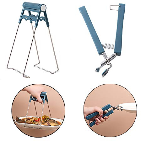 Lsydgn 2 Pièces Anti-brûLure Bol Clip Bol Résistant à La Chaleur Pince De En Acier Inoxydable Avec Poignée En Silicone Antidérapante pour Bol Chaud, Micro-Ondes, Four, Marmites (Bleu)