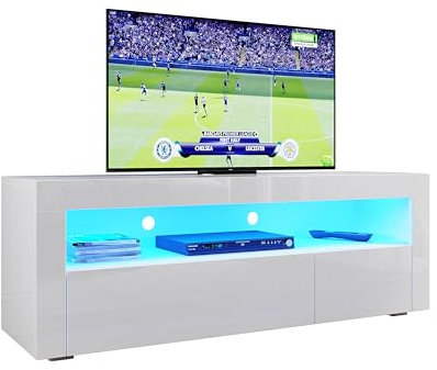 ELEGANT 1200mm Modern TV Cabinet with RGB LED Lights White Gloss TV Unit for up to 50 TV with Ambient Light for Living Room Furniture, Power Adapter included