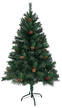 SVITA Künstlicher Weihnachtsbaum 150cm klappbar mit Tannenzapfen und Stechpalmen 371 Zweig-Spitzen inkl. Metall Ständer Christbaum Tannenbaum Schnellaufbau Klappsystem Luvi-Nadeln