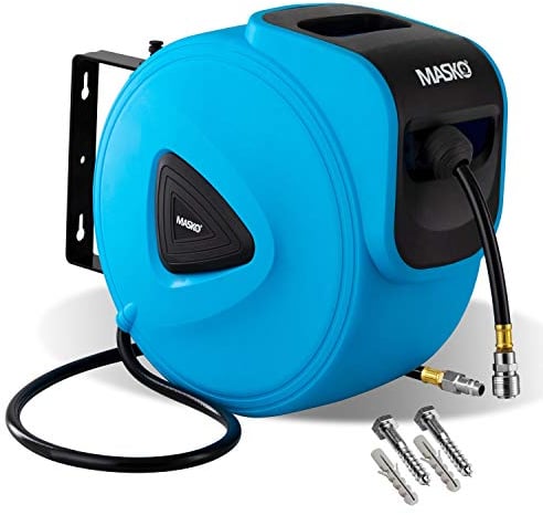MASKO® Avvolgitore per tubo ad aria compressa automatico Attacco 1/4 - Avvolgitubo Portatubo a muro Avvolgitore per tubo Avvolgitore per tubo ad aria compressa, blu, 30m