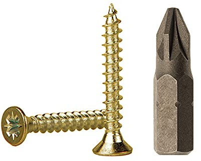 (250 Stück) gelb verzinkter Stahl 3,5 x 25 mm Holzschrauben Spanplattenschrauben Universal Pozi-Drive Schraube PZ Vollgewinde Pozidriv Senkkopf (250, 3,5 x 25 mm)