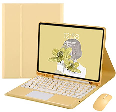 HENGHUI Keyboard Case Mouse for iPad Pro 11 inch (4th/3rd/2nd/1st Generation) Case with Cute Round Key Detachable Bluetooth TouchPad Color Keyboard (Yellow)