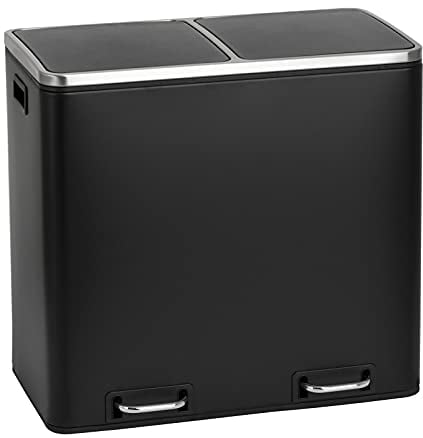 SVITA TM2X24 Treteimer 48 Liter Abfalleimer 2 x 24 Liter Mülleimer Küche Design Mülltrennung Papierkorb Küchen-Ordnung Trennsystem Mülltrennsystem 2 Fächer Treteimer Softclose-Deckel Stahl Schwarz
