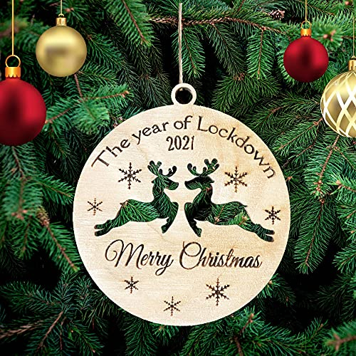 Year of Lockdown 2021 Weihnachtsdeko aus Holz Weihnachtsbaum Deko Weihnachtsdekoration Ornament Weihnachtsbaumschmuck Holz Christbaumschmuck Mit Hanfseil