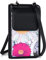 styleBREAKER Damen Mini Umhängetasche Geldbörse mit Ethno Blumen Blüten Muster, Handy Fach, RFID Schutz, Crossbody Bag 02012378, Farbe:Schwarz-Weiß-Pink