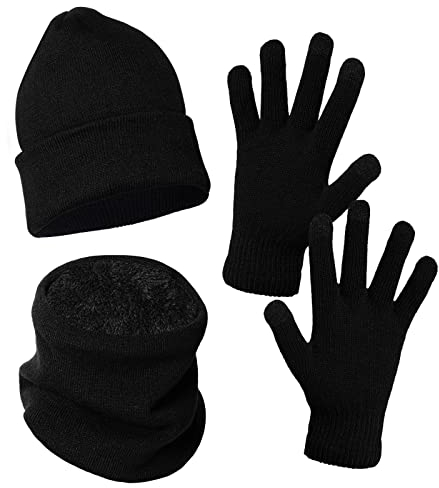 baotongle Winter Beanie Mütze Schal Touchscreen Handschuhe Set Wintermütze Herren Schal Set mit Warmem Fleecefutte Strick für Herren und Damen