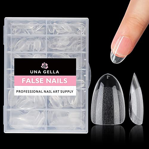 UNA GELLA Kurz Ovale Mandel Nageltips 504 Stück Kurz Ovale Runde Mandel Gel Nagelspitzen für Full Cover Acryl Kunstnägel Künstliche Nägel für Heimisches DIY Nagelstudio 12 Größen