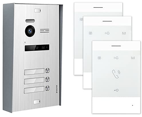 Nonic BALTER EVO Aufputz Video-Türsprechanlagen Set 3 Familienhaus (1x Türstation mit Kamera Schwarz, 3x Talk Analoge Sprechstelle, 2-Draht BUS, 150° Weitwinkel-Kamera, Türöffner- & Interkom-Funktion)
