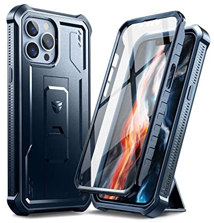 Dexnor for Apple iPhone 13 pro max Case, [Built in Screen Protector and Kickstand] Heavy Duty Military Grade Protection Shockproof Protective Cover for Apple iPhone 13 pro max - Navy Blue