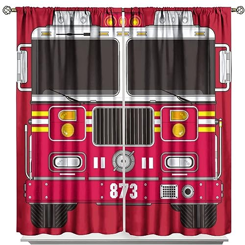 3D-Cartoon-Feuerwehrwagen-Vorhänge für Kinder und Erwachsene, Feuerwehrauto-Fensterbehandlung, schwarz-rot, Feuerwehrmann, Auto-Vorhänge, Feuerwehrwagen, Feuerwehr, Schlafzimmer, Dekoration, 107 x 114