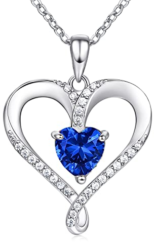 AM ANNIS MUNN Birthstone Halskette für Frauen, 18K Weißgold Herz Halskette gefüllt 925 Sterling Silber, Diamant Frauen Schmuck Weihnachtsgeschenke für Frauen Frau