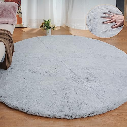 ORINOVA Teppich Rund Grau 240 cm Schlafzimmer Flauschig Wohnzimmer Runder Kunstfell Teppich Weich Waschbar Fellteppich Gegend Groß