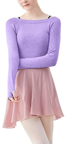 ORANDESIGNE Teenager Mädchen Damen Langarm Tanz Pullover Weich Ballett Warm Up Pullover Trikots Tanz Ballett Pullover Strickjacken Langarm Tanzpullover für Kinder Mädchen
