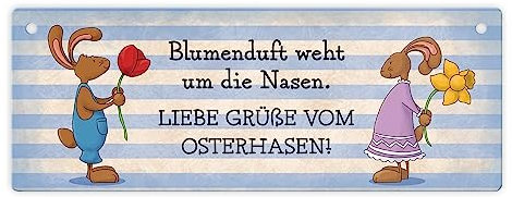 Liebe Grüße vom Osterhasen! Metallschild L in 10,5x28cm mit Spruch