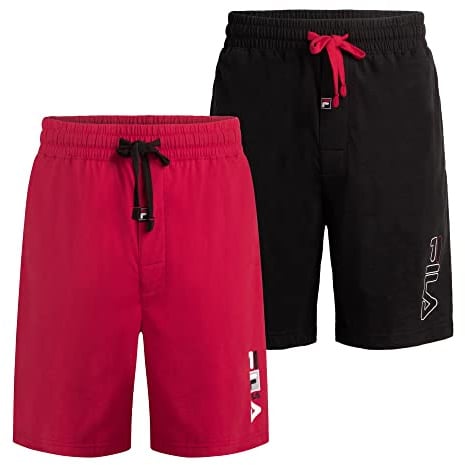 Fila Herren-Schlafanzug aus 100 % gebürstetem Jersey, verschiedene Packungsgrößen (Einzelpackung oder 2er-Pack), 2er-Pack – Rot und Schwarz, 5XL