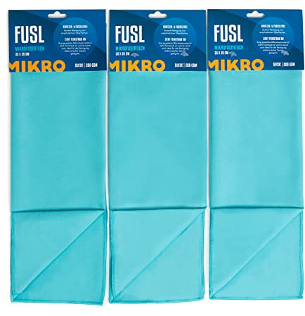 FUSL Mikrofasertücher 35x35cm - streifenfrei und fusselfrei - Brillenputztuch, Fenstertuch, Mikrofaser Autopflege, Mikrofasertuch Autopflege, Mikrofaser Putztuch - saugstark mit 200GSM - 3 Stück