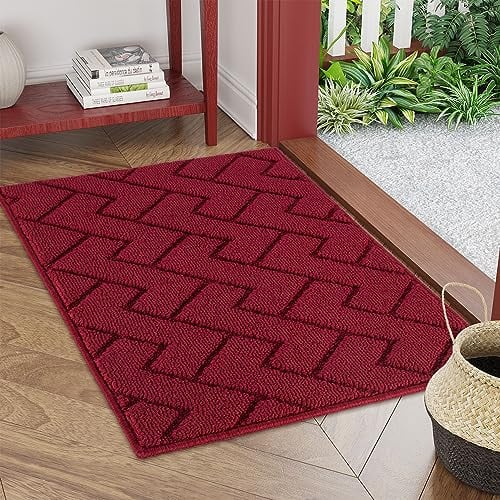 Biscpro Door Mat, 60x90 cm DoorMat Indoor Washable, Doormat Indoor Dirt Trapper Non-slip,Absorbent Inside Entrance Rug Mat for Entryway,Patio,Garden,Laundry Room,Pets - Red
