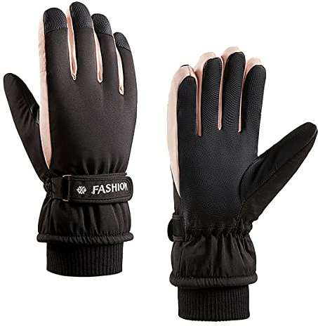 A-QMZL Winterhandschuhe wasserdichte Warme Skihandschuhe Damen Thermohandschuhe Winddichte Touchscreen-Handschuhe verdickter Kälteschutz Handschuhe zum Skifahren Laufen Radfahren Motorrad(schwarz)
