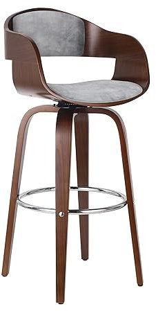Selsey ASARLO - Tabouret de Bar - rembourré en Velours Gris sur Base en Noyer