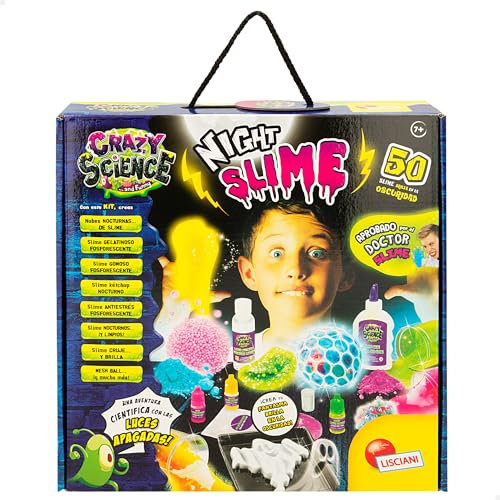 Colorbaby Lisciani - Crazy Science, Laboratorio di Scienza, 50 esperimenti scientifici, Giochi con Slime Luminoso, Brilla al Buio, Giocattolo Educativo, Scienza domestica, 7 anni, 47634